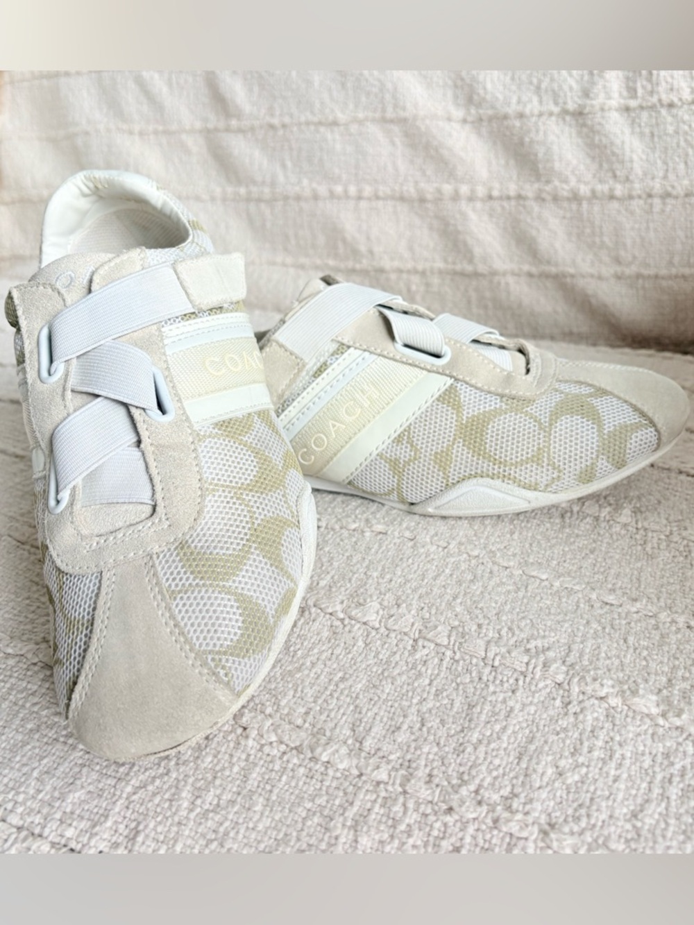 Coach Monogram Sneakers Cream Neutral Low Top Jenny Size 8 - Picture 15 of 15